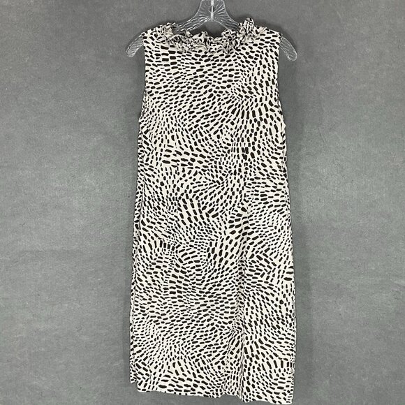 Kate Spade Dress Women Sz M 100% Linen Brushstroke Dot‎ Print Ruffle V-Neck Midi - Picture 3 of 14
